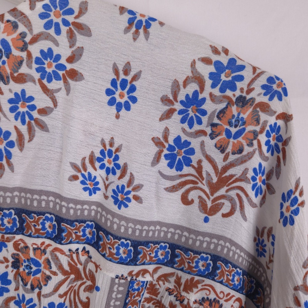 En Crème Boho Floral Paisley Maxi Dress Size‎ S Tassel Tie V-Neck Peasant Style - Picture 9 of 13